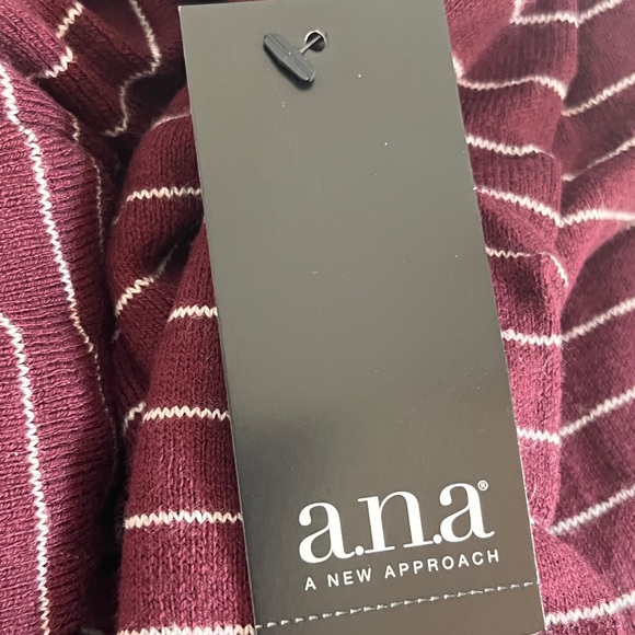 a.n.a Burgundy & Grey Striped Sweater Long Sleeve Ruffle. - Picture 3 of 9